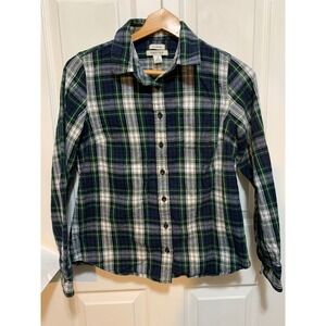 LLBean Scotch Plaid Flannel Shirt blue/green/white tartan XSP indie outdoor